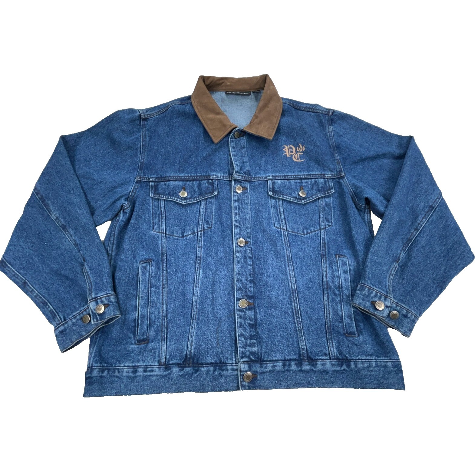 Vintage Dunbrooke Denim Jacket Men Large Blue Jean Biker Trucker Leather Collar